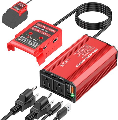 300W Power Inverter Compatible with Milwaukee M18 Battery - DC 18V to AC 110V Battery Converter, Portable Power Station with PD 65W Type-C Fast Charging & 2 AC Outlet & 2 USB-A & 1 Type-C 20W in Kuwait