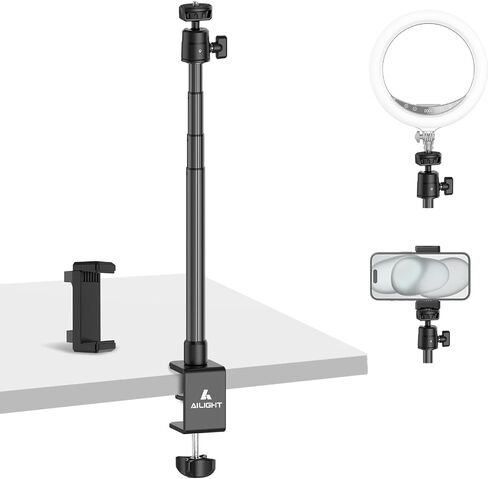 Ailight Adjustable Desk Camera Mount & Webcam Stand 10.8"-31.1" | 1/4" Screw, C-Clamp Base, Overhead Tripod, Compatible with DSLR Logitech Obsbot insta360 Anker and Others in Kuwait