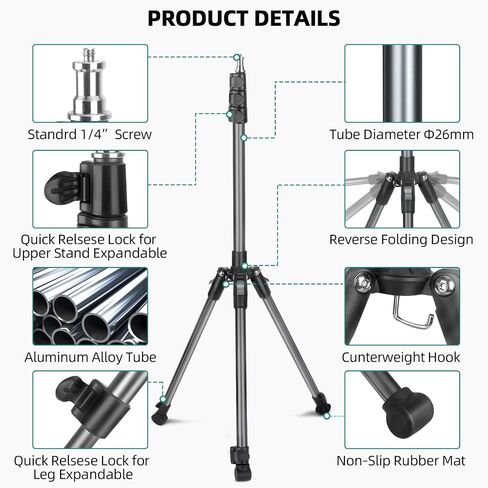 Extendable Photography Light Stand, Adjustable 6.6ft/2m Aluminum Light Tripod Stand for Travel, Reversible Portable Studio Lighting Tripod for Ring Light Camera Flash Light Strobe Light Webcam Softbox in Kuwait