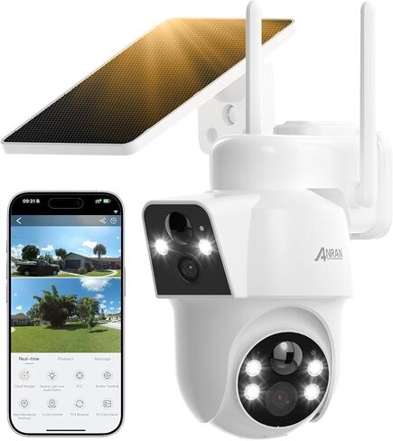 ANRAN 2K Solar Security Cameras Wireless Outdoor, 2.4Ghz WiFi Surveillance Outdoor Camera for Home Security with Embedded Solar Panel, Color Night Vision, 2-Way Talk, IP67 Waterproof, Work with Alexa in Saudi Arabia