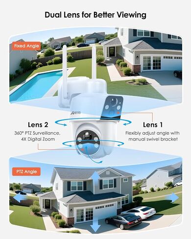 ANRAN 2K Solar Security Cameras Wireless Outdoor, 2.4Ghz WiFi Surveillance Outdoor Camera for Home Security with Embedded Solar Panel, Color Night Vision, 2-Way Talk, IP67 Waterproof, Work with Alexa in Saudi Arabia