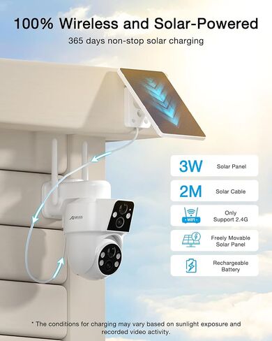 ANRAN 2K Solar Security Cameras Wireless Outdoor, 2.4Ghz WiFi Surveillance Outdoor Camera for Home Security with Embedded Solar Panel, Color Night Vision, 2-Way Talk, IP67 Waterproof, Work with Alexa in Saudi Arabia
