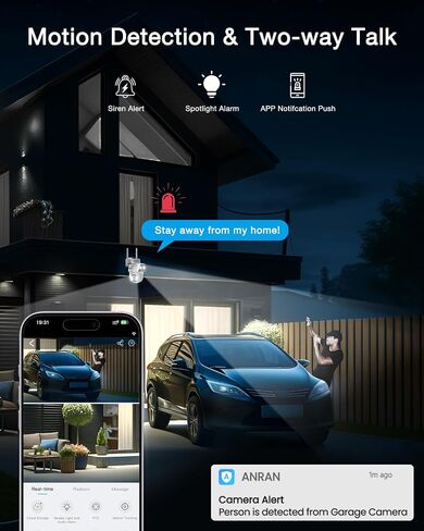 ANRAN 2K Solar Security Cameras Wireless Outdoor, 2.4Ghz WiFi Surveillance Outdoor Camera for Home Security with Embedded Solar Panel, Color Night Vision, 2-Way Talk, IP67 Waterproof, Work with Alexa in Saudi Arabia