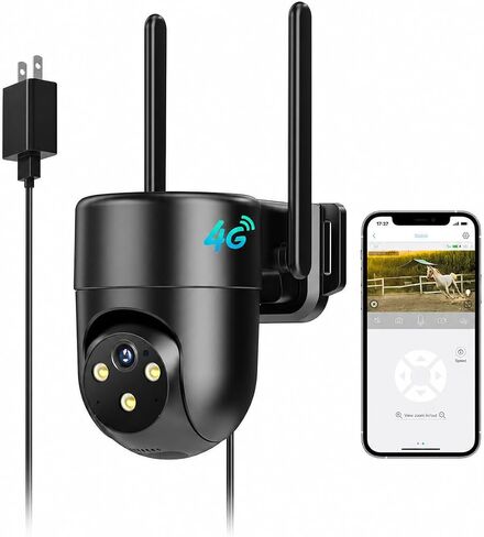 LIWAN Wired 4G LTE Cellular Security Camera, No WiFi Needed, Black, 1 Pack | No WiFi Security Camera Outdoor Indoor, Plug-in for 24/7 Recording, 2K Color Night Vision, Built-in SIM Card, Farm, Off Grid in Kuwait