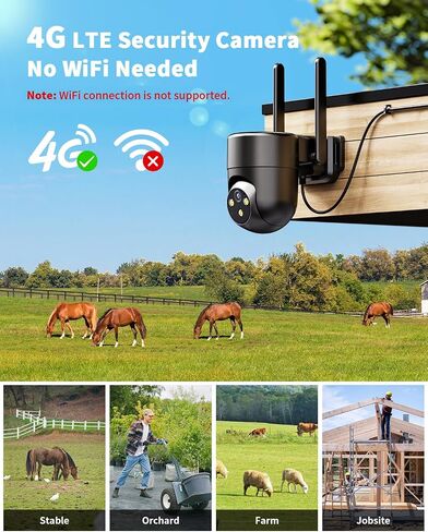 LIWAN Wired 4G LTE Cellular Security Camera, No WiFi Needed, Black, 1 Pack | No WiFi Security Camera Outdoor Indoor, Plug-in for 24/7 Recording, 2K Color Night Vision, Built-in SIM Card, Farm, Off Grid in Kuwait