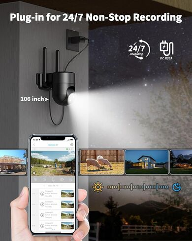 LIWAN Wired 4G LTE Cellular Security Camera, No WiFi Needed, Black, 1 Pack | No WiFi Security Camera Outdoor Indoor, Plug-in for 24/7 Recording, 2K Color Night Vision, Built-in SIM Card, Farm, Off Grid in Kuwait