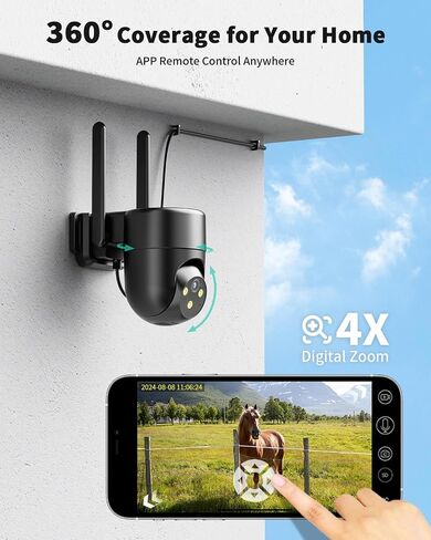 LIWAN Wired 4G LTE Cellular Security Camera, No WiFi Needed, Black, 1 Pack | No WiFi Security Camera Outdoor Indoor, Plug-in for 24/7 Recording, 2K Color Night Vision, Built-in SIM Card, Farm, Off Grid in Kuwait