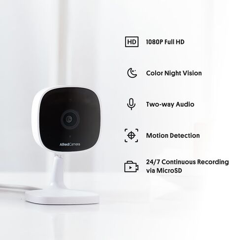 AlfredCam Indoor Wireless Security Camera, 1080P, 24/7 Continuous Recording | Baby/Pet/Nanny Cam, Motion Detection, Night Vision, Two-Way Audio, No Subscription, Quick Setup, Phone as Monitor in Kuwait