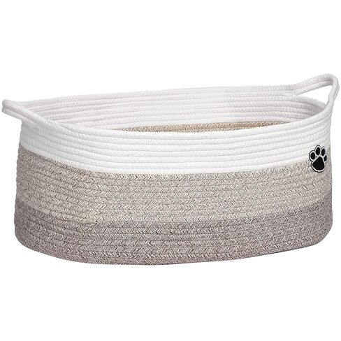 Optish Dog Toy Basket, 30L Toy Box and Bin for Dog Cat Storage, 19.7" X 11" X 7.9" Large Woven Rope Basket for Blanket Storage, Living Room, Bedroom, White & Brown in Saudi Arabia