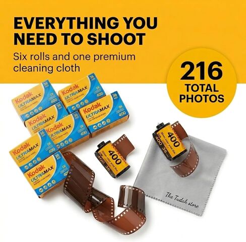 Kodak Ultramax 400 35mm Film - 6 Packs of 36 Exposure Rolls for 35mm Cameras Bundled with The Tudak Store Microfiber Cloth - 216 Exposures, ISO 400 Color Negative Film for 35mm Film Camera in Kuwait