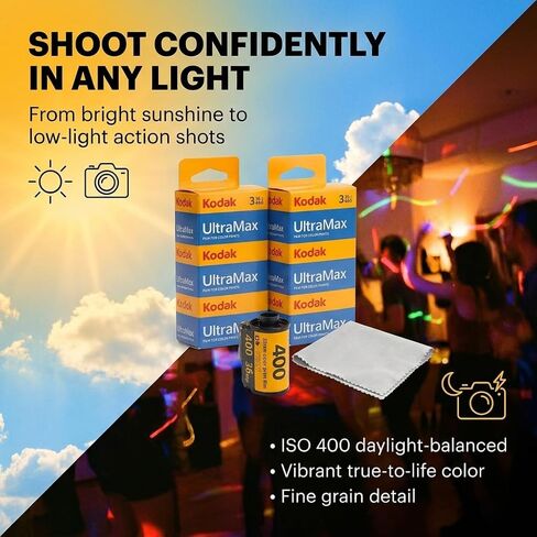 Kodak Ultramax 400 35mm Film - 6 Packs of 36 Exposure Rolls for 35mm Cameras Bundled with The Tudak Store Microfiber Cloth - 216 Exposures, ISO 400 Color Negative Film for 35mm Film Camera in Kuwait