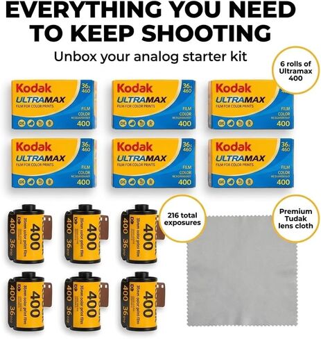 Kodak Ultramax 400 35mm Film - 6 Packs of 36 Exposure Rolls for 35mm Cameras Bundled with The Tudak Store Microfiber Cloth - 216 Exposures, ISO 400 Color Negative Film for 35mm Film Camera in Kuwait