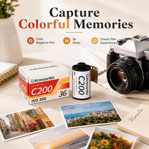 C200 Color Negative Film, ISO 200, 35mm 135 Format, 36 Exposures, Daylight Balanced, C-41 Process, for Analog Film Cameras in Kuwait