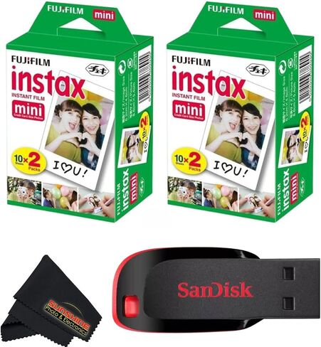 Fujifilm Instax Mini Instant Camera Film for Mini Instant Cameras - Capture Memories Anytime, Anywhere with Sunshine Photo Microfiber Cleaning Cloth... (2 Pack (40 Sheets Total)) in Kuwait