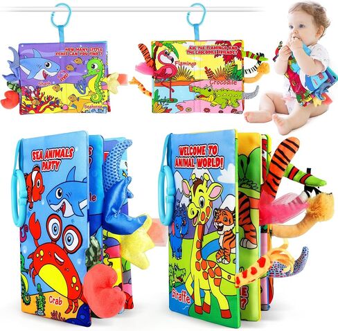 Helsort Baby Crinkle Books, High Contrast Sensory Toys for Infant Newborns | Interactive Cloth Books, Encourage Visual Tracking, Touch Exploration and Early Learning During Tummy Time or Travel in Kuwait