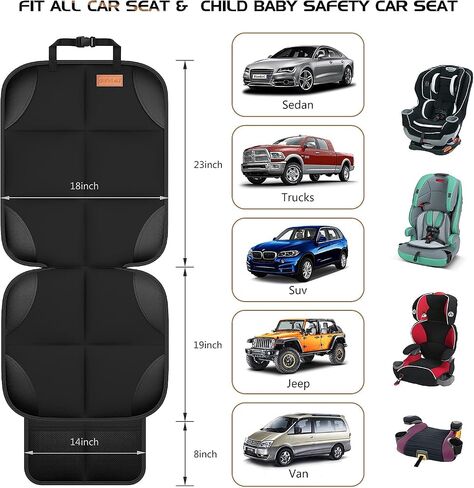 SMART ELF Car Seat Protector, Auto Protector for Child Seats with Thickest Padding and Non-Slip Backing Mesh Pockets for SUV, Sedan, Truck, Leather and Fabric - Black in Kuwait