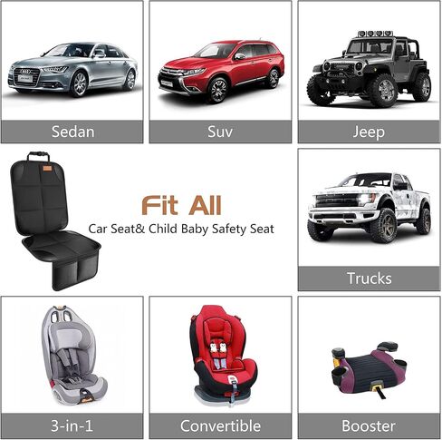 SMART ELF Car Seat Protector, Auto Protector for Child Seats with Thickest Padding and Non-Slip Backing Mesh Pockets for SUV, Sedan, Truck, Leather and Fabric - Black in Kuwait