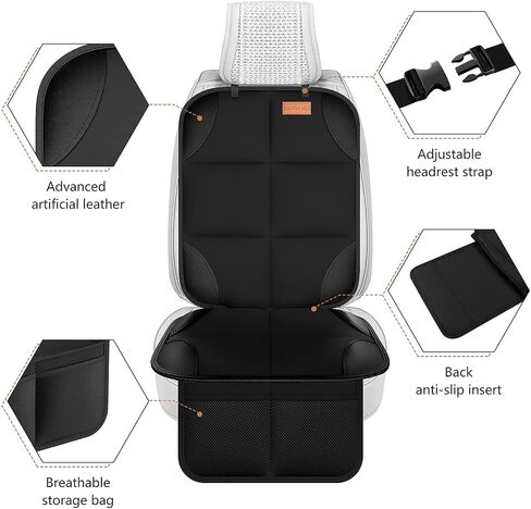 SMART ELF Car Seat Protector, Auto Protector for Child Seats with Thickest Padding and Non-Slip Backing Mesh Pockets for SUV, Sedan, Truck, Leather and Fabric - Black in Kuwait