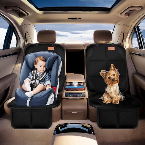 SMART ELF Car Seat Protector, Auto Protector for Child Seats with Thickest Padding and Non-Slip Backing Mesh Pockets for SUV, Sedan, Truck, Leather and Fabric - Black in Kuwait