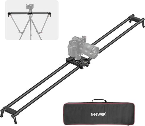 NEEWER 24in/60cm Carbon Fiber Camera Slider with 360° Ball Head/Phone Clamp/Action Camera Mount, Dolly Rail Track with 4 Bearings & Adjustable Legs, Compatible with GoPro Insta360 iPhone Android, CS2M in Kuwait