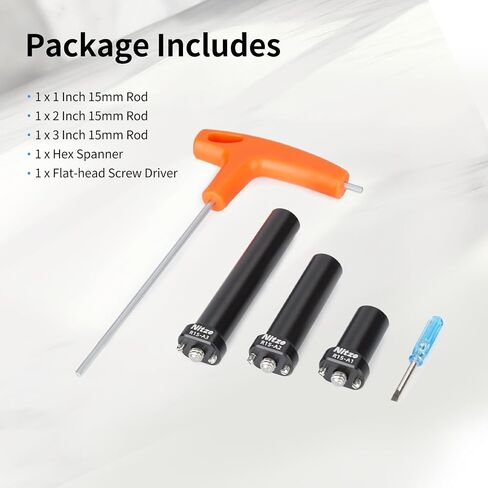 Nitze 15mm Rod with 1/4" Screw and Removable Locating Pins, 1 Inch/2 Inch/3 Inch (3 pcs) Aluminum Alloy 15mm Rod for Camera Cage, Camera Top Handle and Follow Focus - R15-AK in Kuwait