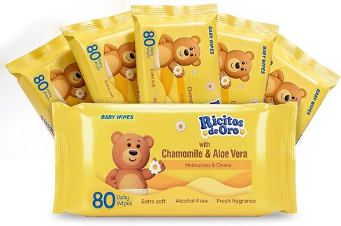 Ricitos de Oro Baby Wipes | Chamomile & Aloe Vera | 80 ct | 6-Pack in Kuwait