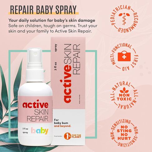 Active Skin Repair Baby First Aid Spray, Medical Grade Hypochlorous, 3 oz | Natural and non-toxic, hypochlorous acid, no-sting formula, diaper rash, baby acne, eczema, cuts, scrapes, travel size in Kuwait