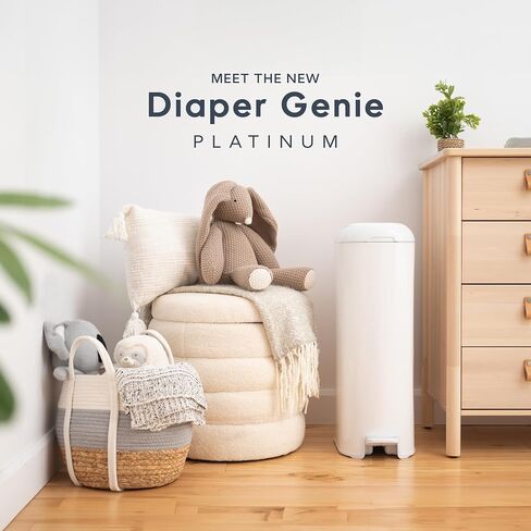 Diaper Genie Platinum Diaper Pail Gift Set | Hands-Free Odor Control with Foot Pedal | Stainless Steel Baby Diaper Pail | Includes 2 Easy Roll Refills 48 Bags Total | Baby Registry Must-Have in Kuwait