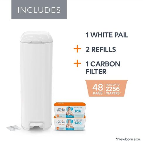 Diaper Genie Platinum Diaper Pail Gift Set | Hands-Free Odor Control with Foot Pedal | Stainless Steel Baby Diaper Pail | Includes 2 Easy Roll Refills 48 Bags Total | Baby Registry Must-Have in Kuwait