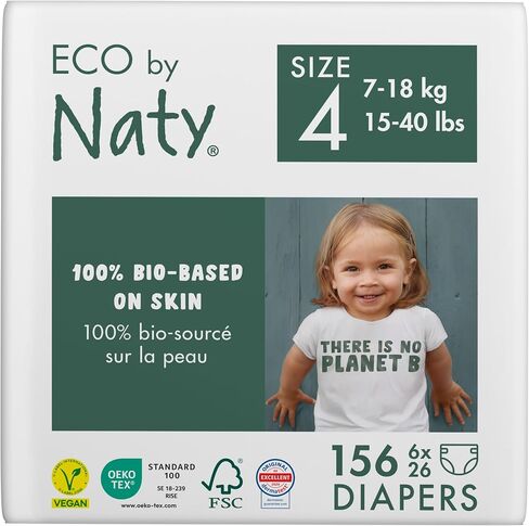 Eco by Naty Baby Diapers - Plant-Based Eco-Friendly Diapers, Great for Baby Sensitive Skin and Helps Prevent Leaking (Size 4, 88 Count) in Kuwait