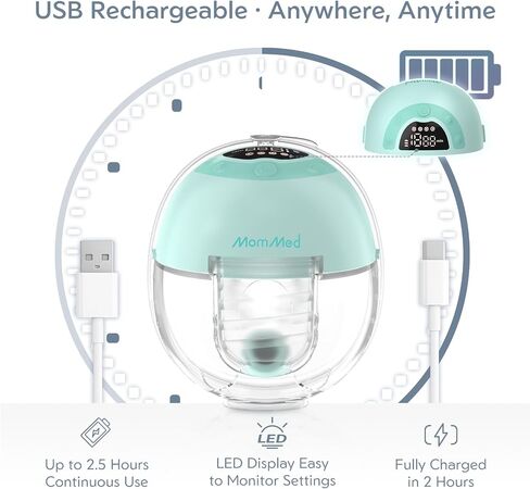 MomMed S33 Wearable Breast Pump, Hands Free Double Electric, 6oz, BPA Free | Ultra Quiet 45dB In-Bra Pump, Night Light, One Tap Pause, Leak-Proof, 4 Modes 9 Levels, 17/19/21mm Flange Inserts for Travel in Kuwait