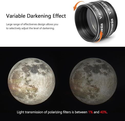 Astromania Telescope Filter Variable Grey Polarizing Moon Filter 2 Inch | Metal Telescope Accessories,With Adjustable 1-40% Transmission,Accept Astronomy Telescopes & Eyepieces,For Lunar Observation in Kuwait