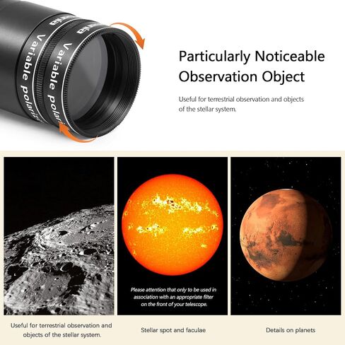Astromania Telescope Filter Variable Grey Polarizing Moon Filter 2 Inch | Metal Telescope Accessories,With Adjustable 1-40% Transmission,Accept Astronomy Telescopes & Eyepieces,For Lunar Observation in Kuwait