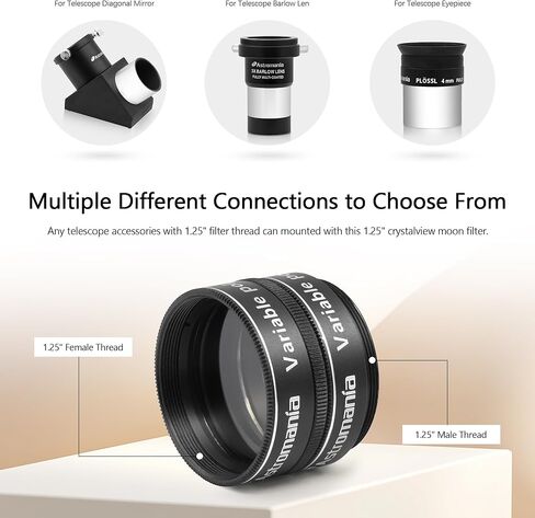 Astromania Telescope Filter Variable Grey Polarizing Moon Filter 2 Inch | Metal Telescope Accessories,With Adjustable 1-40% Transmission,Accept Astronomy Telescopes & Eyepieces,For Lunar Observation in Kuwait