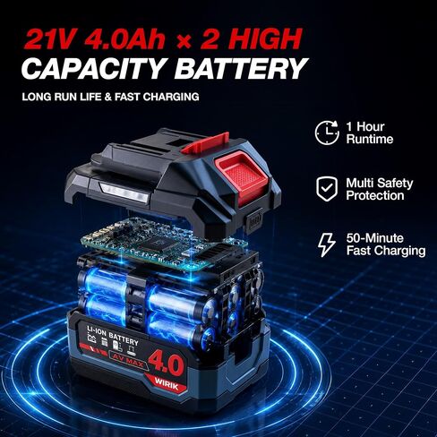WIRIK Cordless Impact Wrench, 21V 1/2" Brushless High Torque Impact Gun | 1000N.m (737Ft-lbs) Breakaway Torque, 2x4.0Ah Batteries, Auto Stop, LED Light, 3 Modes & 5 Sockets for Truck, RV & Heavy Duty in Kuwait