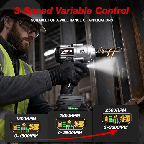 WIRIK Cordless Impact Wrench, 21V 1/2" Brushless High Torque Impact Gun | 1000N.m (737Ft-lbs) Breakaway Torque, 2x4.0Ah Batteries, Auto Stop, LED Light, 3 Modes & 5 Sockets for Truck, RV & Heavy Duty in Kuwait