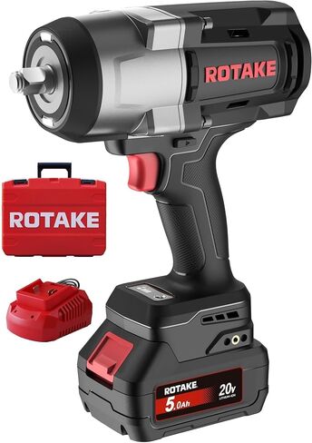 ROTAKE 20V Compact 1/2" Cordless Impact Wrench Kit, 580 FT-LBS, TB1 | 5.0Ah Battery, Brushless Motor, 3-in-1 Unibody Hammer Housing, Soft Start, Forward LED, 4A Rapid Charger, Hard Carrying Case in Kuwait