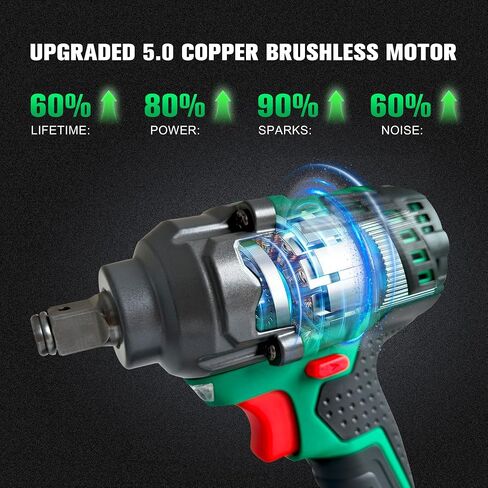 Brushless Cordless Impact Wrench, 550N.m (400 ft-lbs) 1/2" Impact Gun, 2-in-1 Power Drill Combo Kit with 1×Battery, 3-Speed & 4 Sockets and Adapter for Car Tires, Home DIY Tool in Kuwait