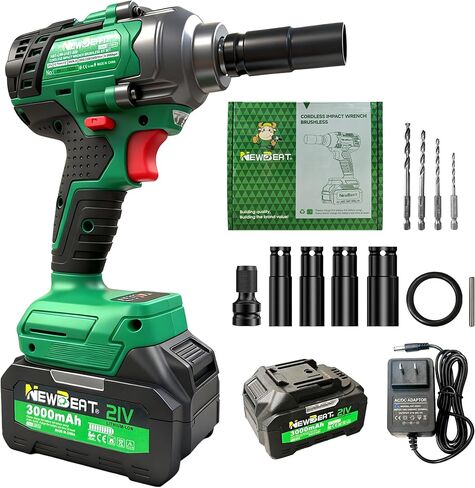 Brushless Cordless Impact Wrench, 550N.m (400 ft-lbs) 1/2" Impact Gun, 2-in-1 Power Drill Combo Kit with 1×Battery, 3-Speed & 4 Sockets and Adapter for Car Tires, Home DIY Tool in Kuwait