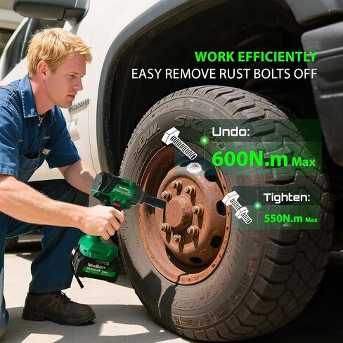 Brushless Cordless Impact Wrench, 550N.m (400 ft-lbs) 1/2" Impact Gun, 2-in-1 Power Drill Combo Kit with 1×Battery, 3-Speed & 4 Sockets and Adapter for Car Tires, Home DIY Tool in Kuwait