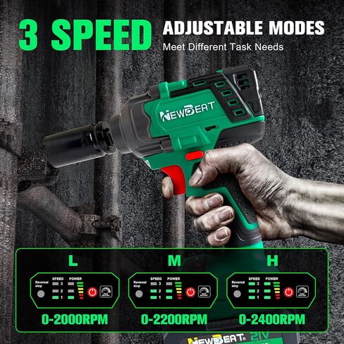 Brushless Cordless Impact Wrench, 550N.m (400 ft-lbs) 1/2" Impact Gun, 2-in-1 Power Drill Combo Kit with 1×Battery, 3-Speed & 4 Sockets and Adapter for Car Tires, Home DIY Tool in Kuwait