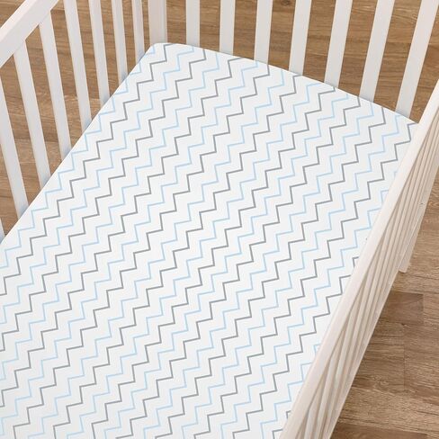 American Baby Company 4 Fitted Mini Crib Sheets 38x24", BL ZZ/Whale/GY/WT | 100% Natural Cotton Small Nesting Portable Crib Sheet, Fits Pack N Play Mattress - Soft & Breathable, Neutral for Boy & Girl in Kuwait
