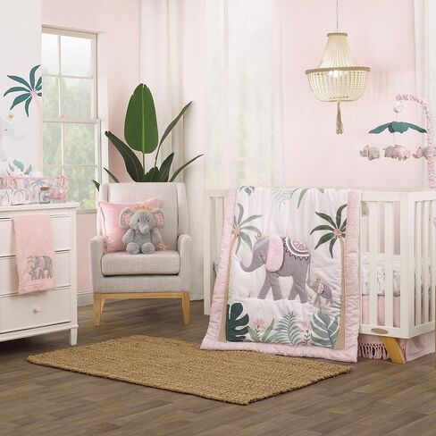 NoJo Tropical Princess Elephant/Jungle Pink and Green 100% Cotton Fitted Crib Sheet in Kuwait