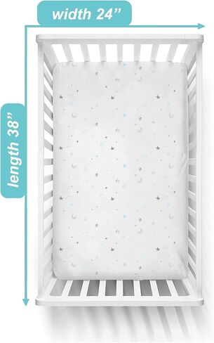 American Baby Company 3 Pack Fitted Mini Crib Sheet 38x24",Blue/Star/Zigzag | 100% Natural Cotton Small Nesting Portable Crib Sheet, Fits Pack N Play Mattress - Soft & Breathable, Neutral for Boy & Girl in Kuwait