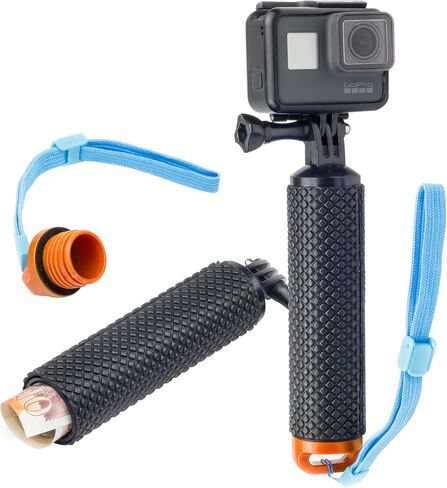 DigiCharge Floating Stick Handle Grip Mount for Action Camera, Wrist Strap | For Gopro Lit Hero 13 12 11 10 Max2, Internal Storage, Rubber Grip - Orange in Kuwait