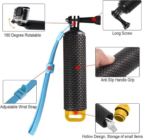 O'woda Waterproof Case + Floating Hand Grip Handle Underwater Diving Protective Housing Shell Stick Monopod for DJI OSMO Action Cameras Accessories (Yellow) in Kuwait