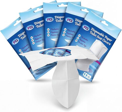 Rockland Guard Disposable Toilet Seat Covers - Flushable Paper Travel Pack - 200 Count (20 Resealable 10-Packs) - Portable Potty Training & Bathroom Hygiene Essentials for Adults & Kids in Kuwait