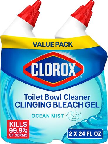 Clorox Toilet Bowl Cleaner Clinging Bleach Gel, Kills 99.9% of Bacteria and Viruses, Ocean Mist, 24 Fl Oz, Pack of 2 in Kuwait