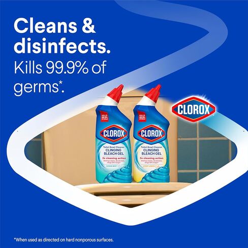 Clorox Toilet Bowl Cleaner Clinging Bleach Gel, Kills 99.9% of Bacteria and Viruses, Ocean Mist, 24 Fl Oz, Pack of 2 in Kuwait