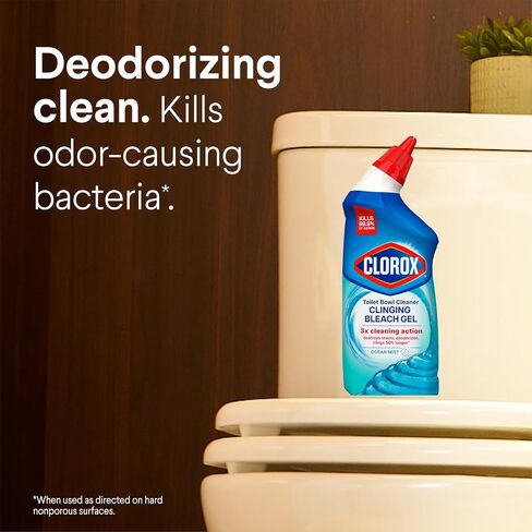 Clorox Toilet Bowl Cleaner Clinging Bleach Gel, Kills 99.9% of Bacteria and Viruses, Ocean Mist, 24 Fl Oz, Pack of 2 in Kuwait
